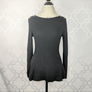 Ralph Lauren sz L Black Peplum Knit Sweater w Gold Buttons